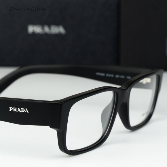 Prada Women Eyeglasses Matte Black Clear Rectangle PRB09V 12P1O1 NEW AUTHENTIC - Picture 4 of 9